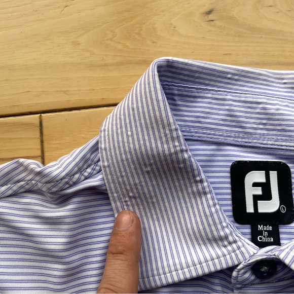 Footjoy Golf Polo Short Sleeve Striped Pebble Beach Embroidery Men’s L Prurple - Picture 7 of 7